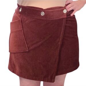 VTG Brown Soft Arnel Nylon Wrap Around Mini Skirt with Pocket One Size